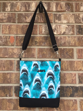 Load image into Gallery viewer, Messenger Bag Made With Licensed Killer Shark Fabric - Adjustable Strap - Zippered Closure - Zippered Pocket - Cross Body Bag - Adjustable Strap - Zippered Closure - Zippered Pocket - Cross Body Bag