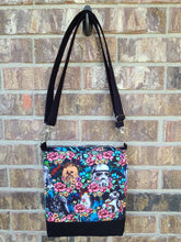 Load image into Gallery viewer, Messenger Bag Made With Stars And Flowers Inspired Fabric - Adjustable Strap - Zippered Closure - Zippered Pocket - Cross Body Bag

