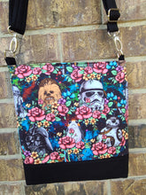 Load image into Gallery viewer, Messenger Bag Made With Stars And Flowers Inspired Fabric - Adjustable Strap - Zippered Closure - Zippered Pocket - Cross Body Bag
