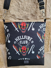 Load image into Gallery viewer, Messenger Bag Made With Fire Dungeon Club Inspired Fabric - Adjustable Strap - Zippered Closure - Zippered Pocket - Cross Body Bag
