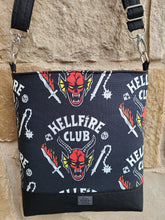 Load image into Gallery viewer, Messenger Bag Made With Fire Dungeon Club Inspired Fabric - Adjustable Strap - Zippered Closure - Zippered Pocket - Cross Body Bag