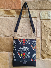 Load image into Gallery viewer, Messenger Bag Made With Fire Dungeon Club Inspired Fabric - Adjustable Strap - Zippered Closure - Zippered Pocket - Cross Body Bag