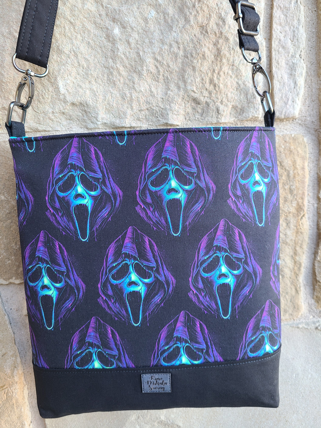 Messenger Bag Made With Scary Inspired Fabric - Adjustable Strap - Zippered Closure - Zippered Pocket - Cross Body Bag