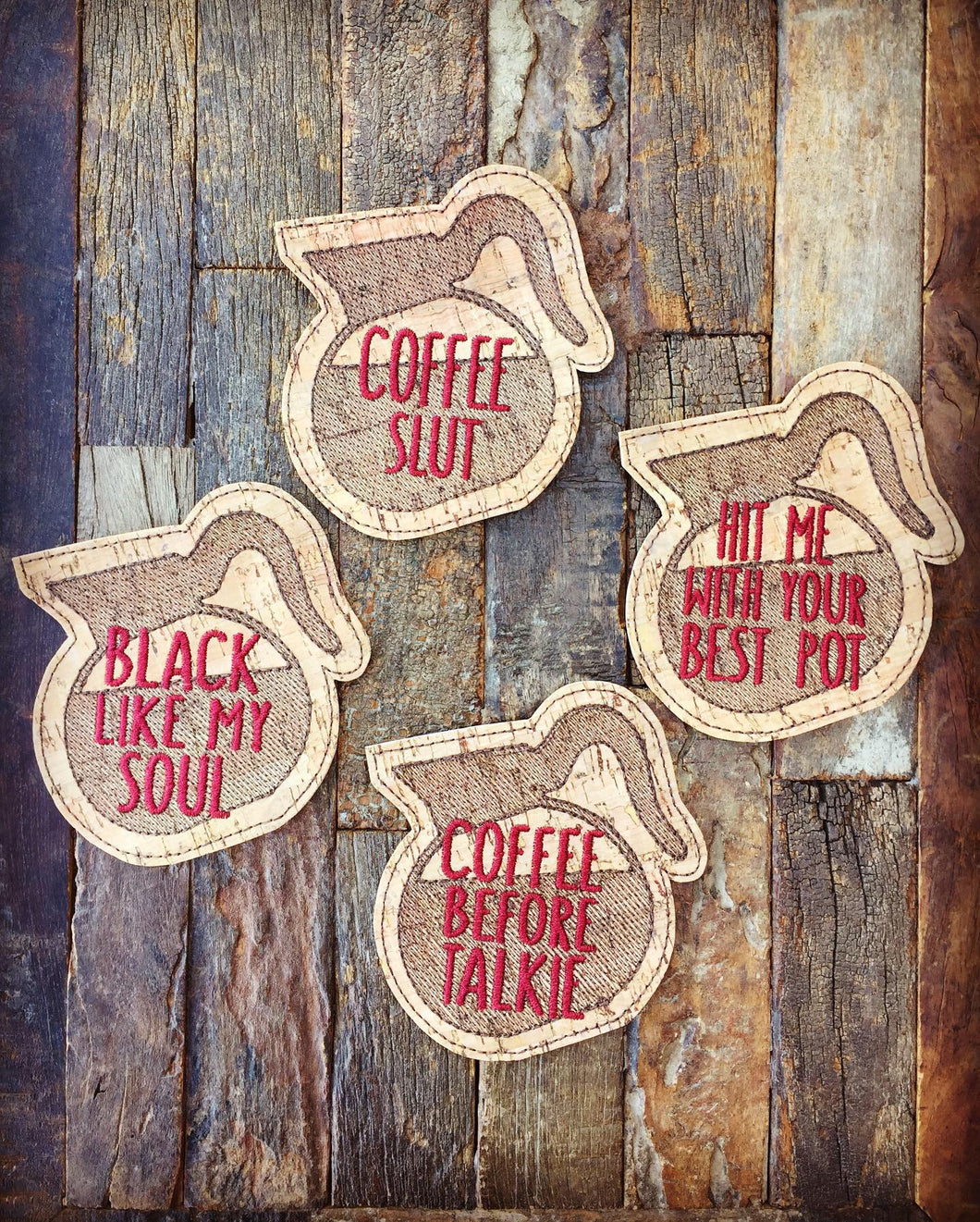 Coffee Pot Cork Drink Coasters - Set Of Four