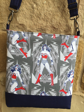 Load image into Gallery viewer, Messenger Bag Made With Licensed Superheroine Fabric - Adjustable Strap - Zippered Closure - Zippered Pocket - Cross Body Bag