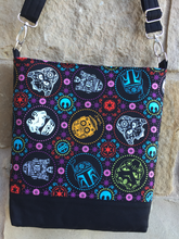 Load image into Gallery viewer, Messenger Bag Made With Licensed Sugar Skull Stars Fabric - Adjustable Strap - Zippered Closure - Zippered Pocket - Cross Body Bag