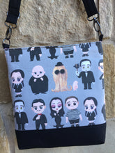 Load image into Gallery viewer, Messenger Bag Made With Kooky Horror Family Inspired Fabric - Adjustable Strap - Zippered Closure - Zippered Pocket - Cross Body Bag