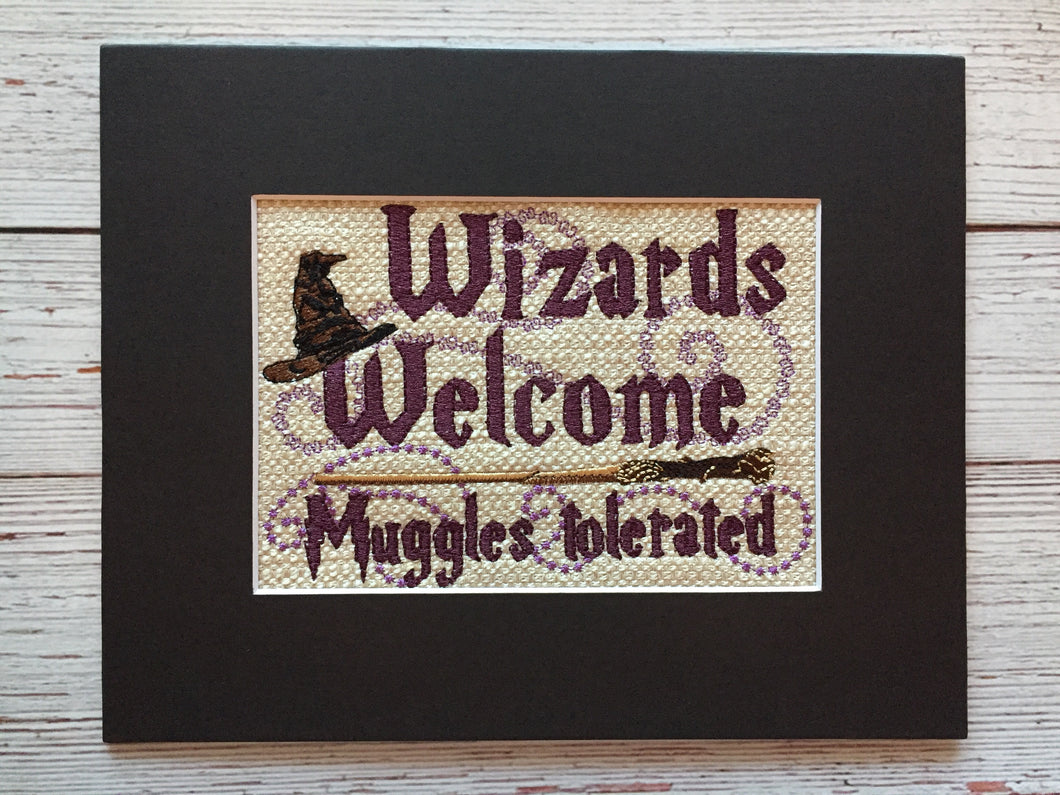 Embroidered Wall Hanging - Wizards Welcome - Geeky Embroidery
