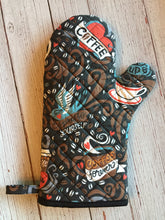 Load image into Gallery viewer, Oven Mitt - One Oven Mitt Made With Coffee Inspired Fabric - Death Before Decaf - Cup O' Joe - Espresso Yourself