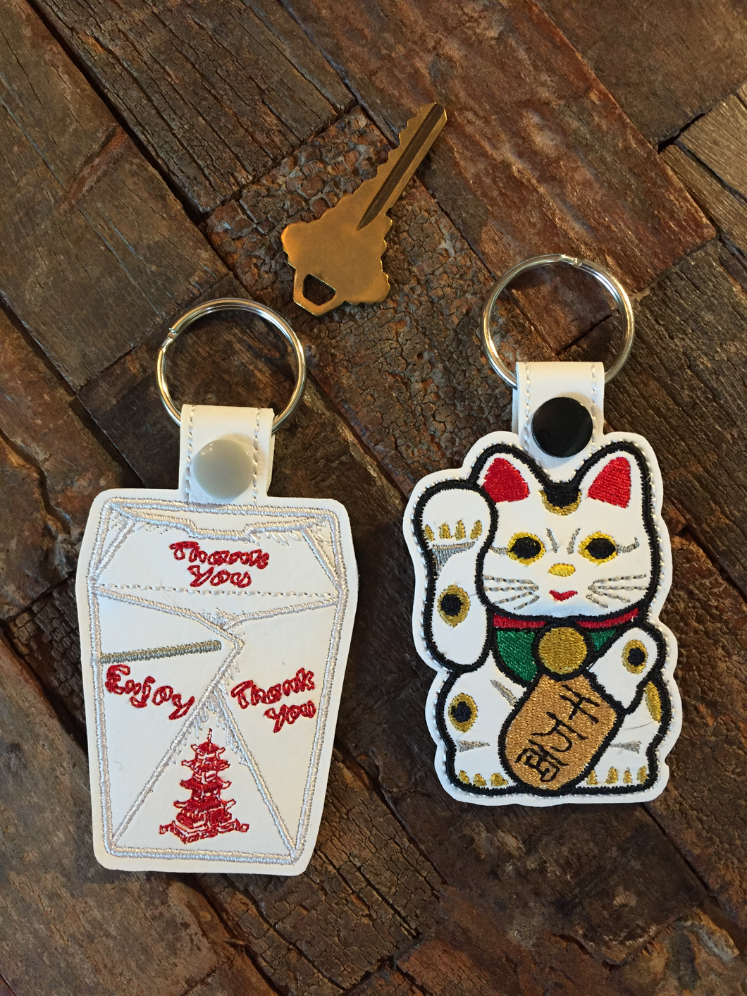 Key Fobs Inspired By A Fortunate Kitty Cat & Chinese Take Out - Keychains - Backpack Decoration - Bag Bling