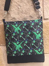 Load image into Gallery viewer, Messenger Bag Made With Licensed A Witch And Her Monkeys Fabric - Adjustable Strap - Zippered Closure - Zippered Pocket - Cross Body Bag
