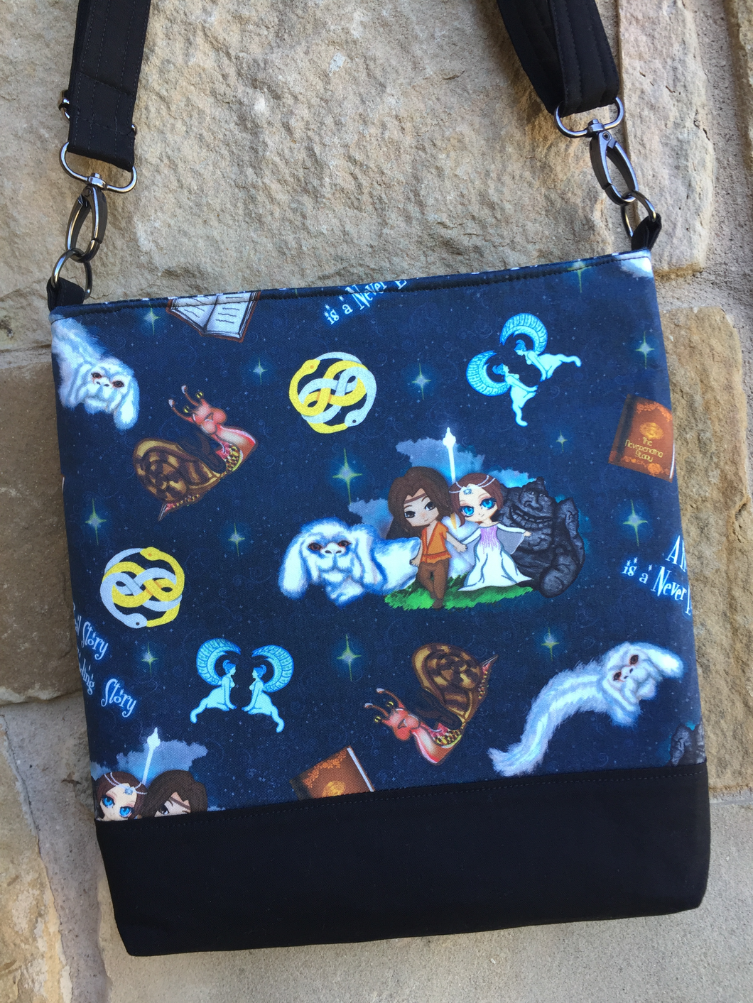 Messenger Bag Made With A Real Story Inspired Fabric - Adjustable Strap - Zippered Closure - Zippered Pocket - Cross Body Bag