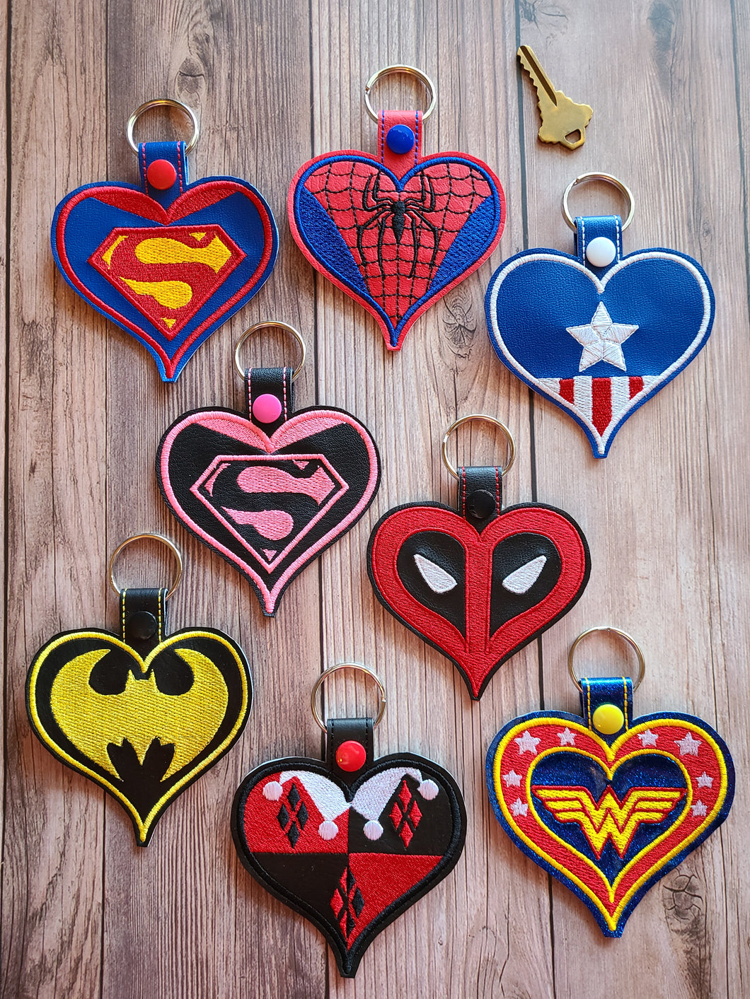 Heart Key Fobs Inspired By Superhero Characters - Keychains - Backpack Decoration - Bag Bling