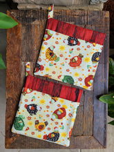 Load image into Gallery viewer, Hot Pad Set - Set Of Two - Chickens And Barn Wood - Hot Pads - Trivet
