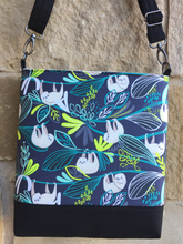 Load image into Gallery viewer, Messenger Bag Made With Hanging Sloths Inspired Fabric - Adjustable Strap - Zippered Closure - Zippered Pocket - Cross Body Bag
