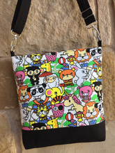 Load image into Gallery viewer, Messenger Bag Made With Kawaii Animals Inspired Fabric - Adjustable Strap - Zippered Closure - Zippered Pocket - Cross Body Bag
