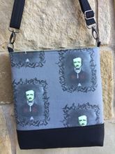 Load image into Gallery viewer, Messenger Bag Made With Zombie Poe Inspired Fabric -  Adjustable Strap - Zippered Closure - Zippered Pocket - Cross Body Bag
