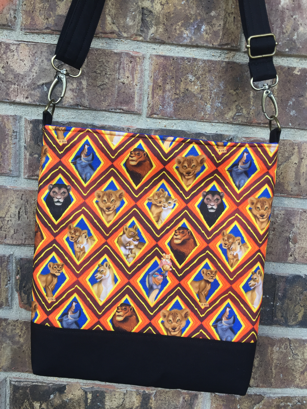 Messenger Bag Made With Licensed Lion Family Fabric - Adjustable Strap - Zippered Closure - Zippered Pocket - Cross Body Bag