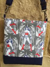 Load image into Gallery viewer, Messenger Bag Made With Licensed Superheroine Fabric - Adjustable Strap - Zippered Closure - Zippered Pocket - Cross Body Bag
