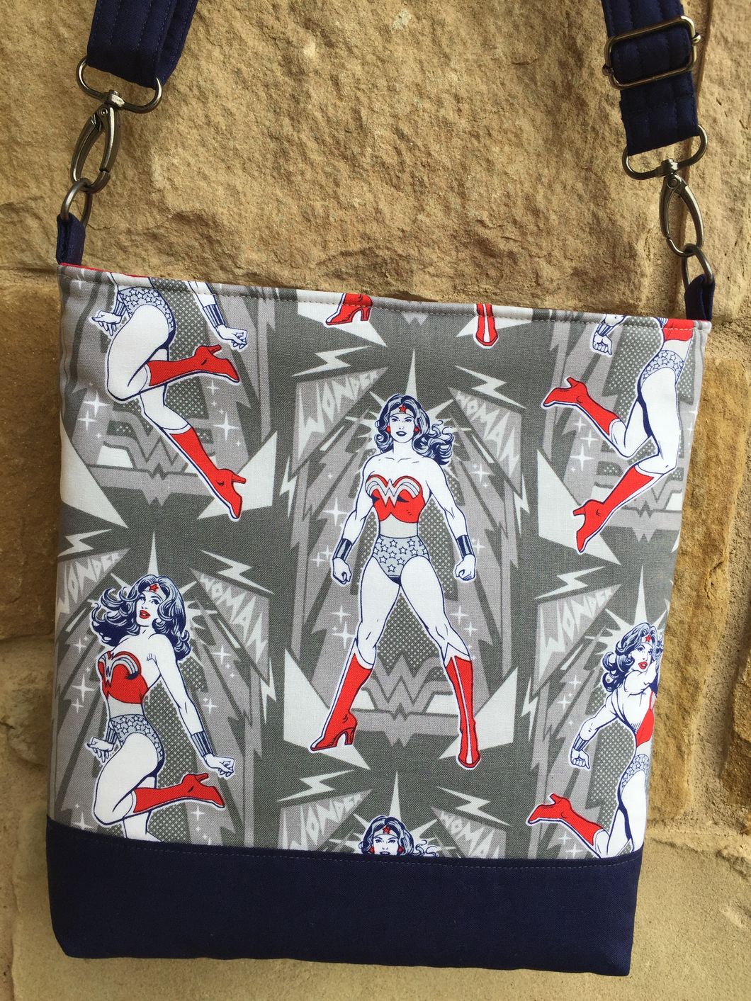 Messenger Bag Made With Licensed Superheroine Fabric - Adjustable Strap - Zippered Closure - Zippered Pocket - Cross Body Bag