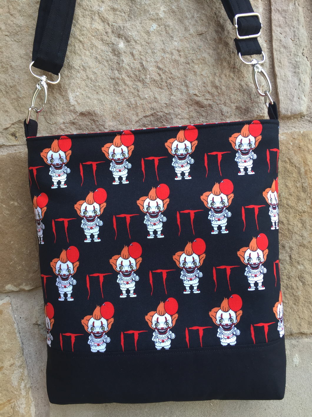 Messenger Bag Made With Licensed Chibi Horror Clown Fabric  - Adjustable Strap - Zippered Closure - Zippered Pocket - Cross Body Bag