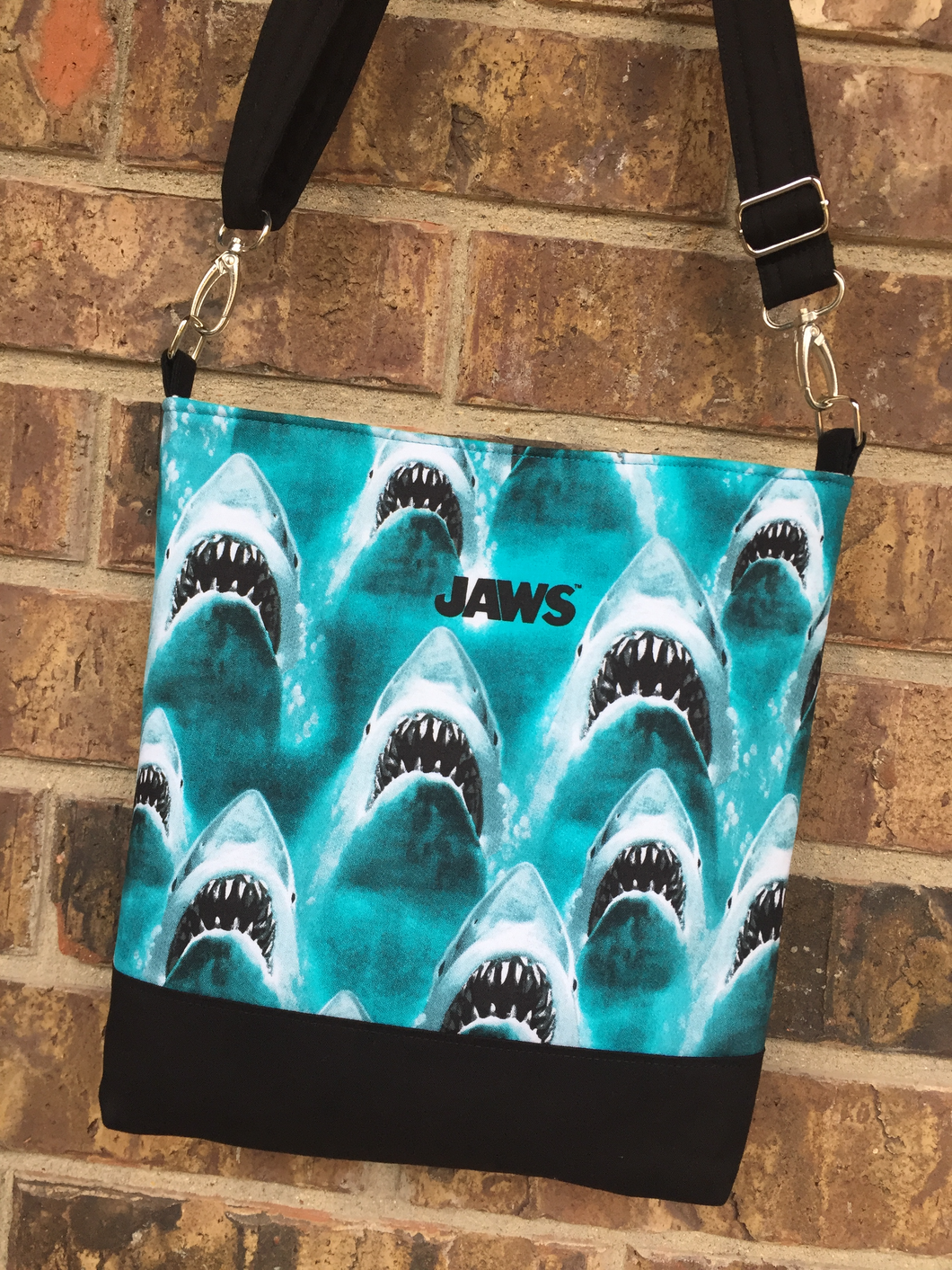 Messenger Bag Made With Licensed Killer Shark Fabric - Adjustable Strap - Zippered Closure - Zippered Pocket - Cross Body Bag - Adjustable Strap - Zippered Closure - Zippered Pocket - Cross Body Bag