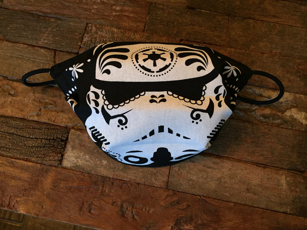 Face Masks - Face Mask Made With Licensed Trooper Helmet Fabric - Multi-Layered Face Covering - Black And White