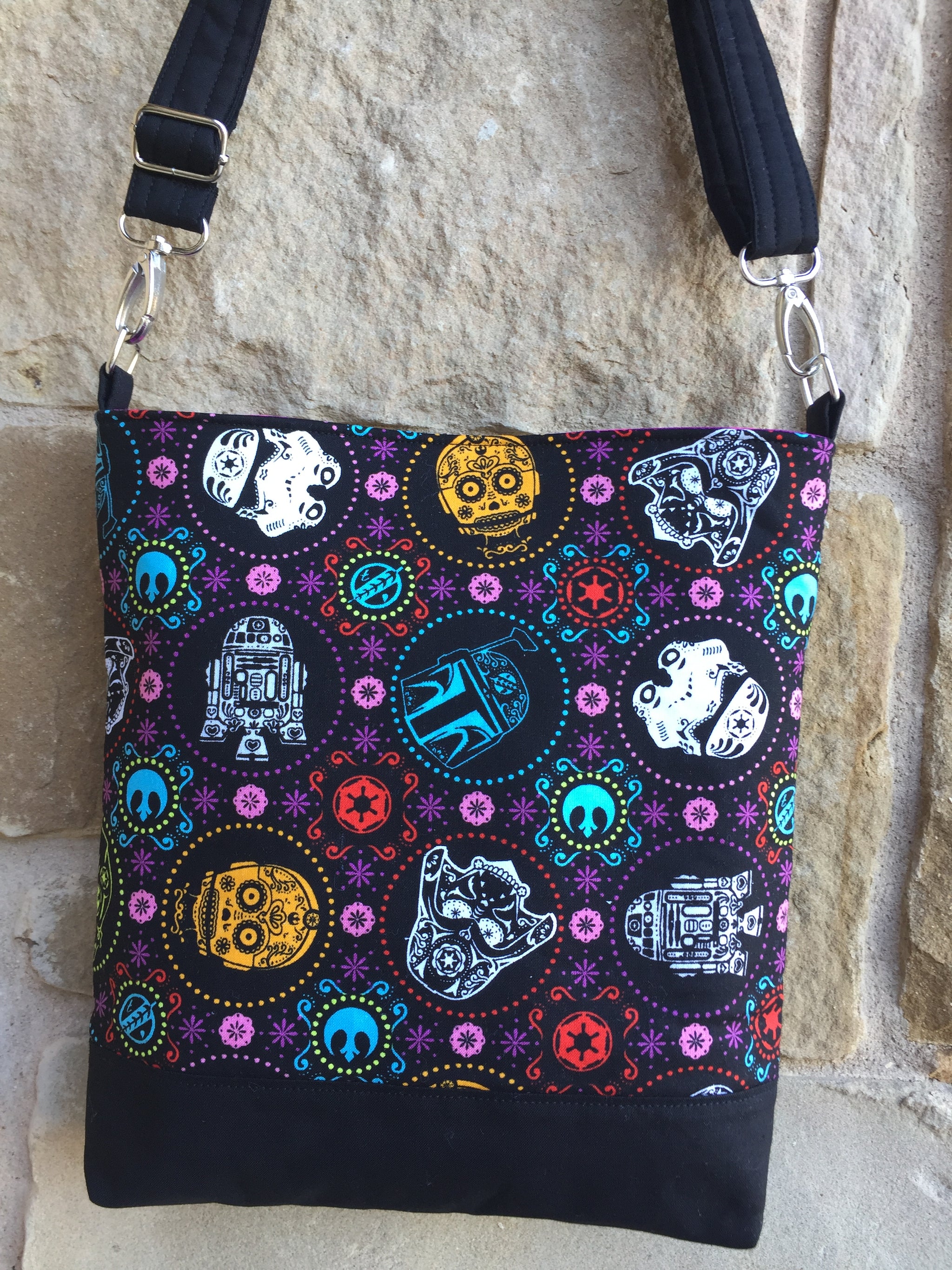 Messenger Bag Made With Licensed Sugar Skull Stars Fabric