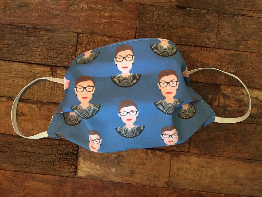 Face Masks - Face Mask Made With RBG Inspired Fabric - Multi-Layered Face Covering - Ruth Bader Ginsburg Inspired - Blue