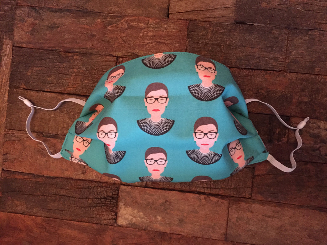 Face Masks - Face Mask Made With RBG Inspired Fabric - Multi-Layered Face Covering - Ruth Bader Ginsburg Inspired  - Teal