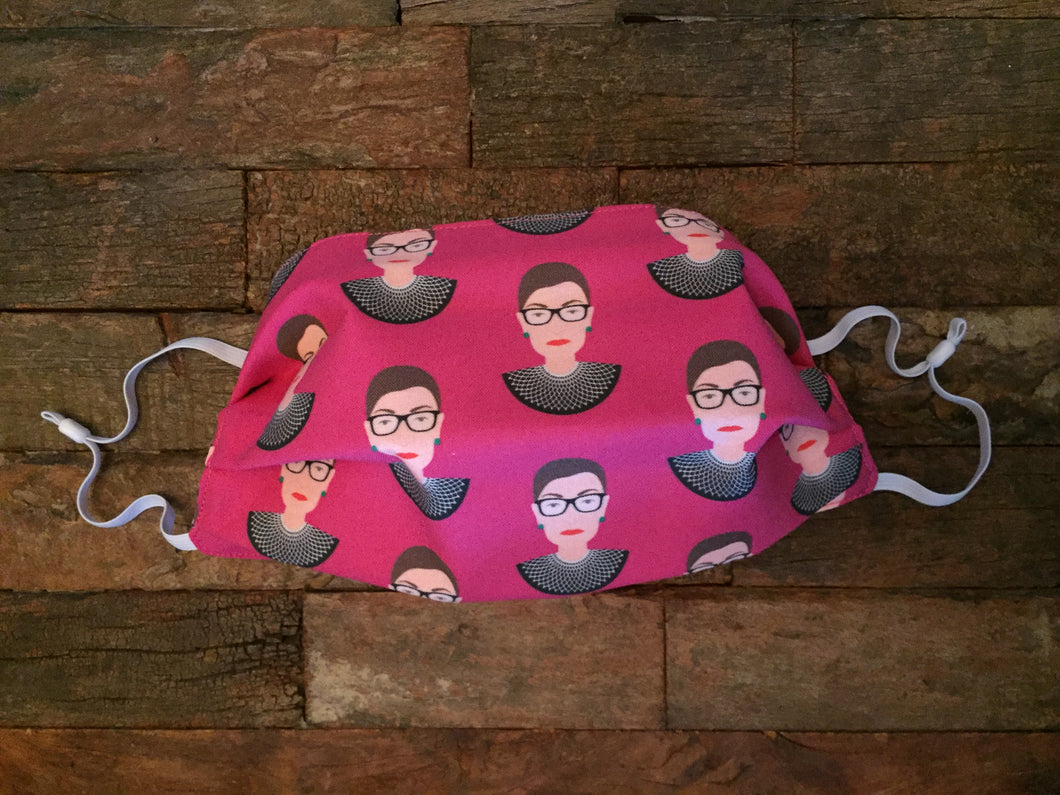 Face Masks -Face Mask Made With RBG Inspired Fabric - Multi-Layered Face Covering - Ruth Bader Ginsburg Inspired - Pink