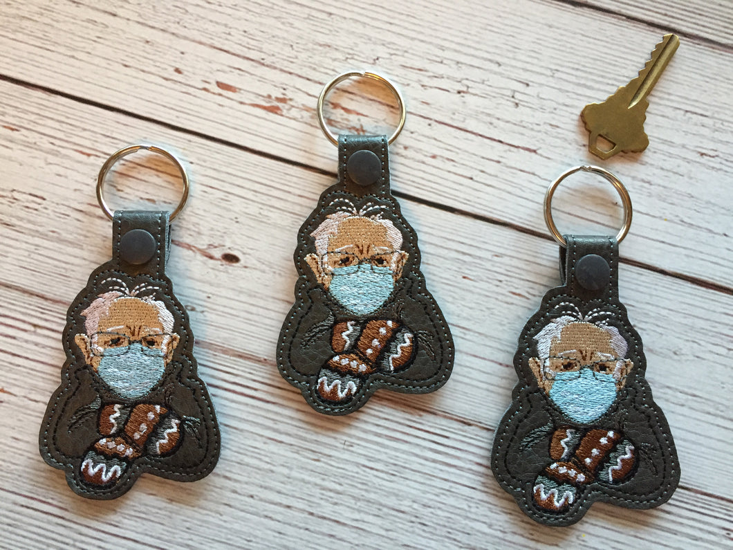 Key Fob Inspired By Bernie The Inauguration Day Mitten Man - Keychains - Backpack Decoration - Bag Bling