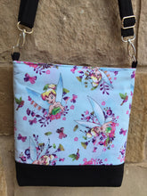 Load image into Gallery viewer, Messenger Bag Made With Licensed Fairy Fabric - Adjustable Strap - Zippered Closure - Zippered Pocket - Cross Body Bag
