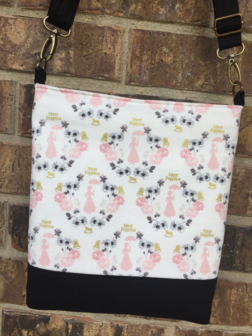 Messenger Bag Made With Licensed Spoonful Of Sugar Nanny Fabric - Adjustable Strap - Zippered Closure - Zippered Pocket - Cross Body Bag